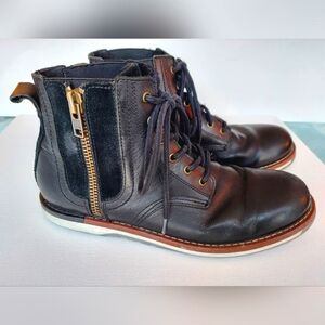 ALDO Men's Garhault Ankle Boot, Black Leather with Side Zipper, Size 9.5 US